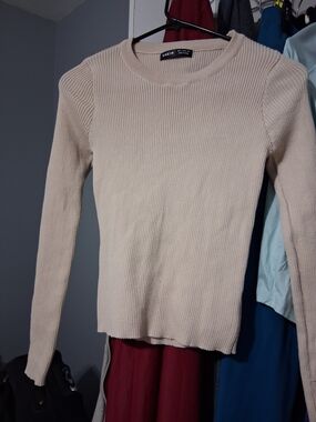 SHEIN Beige Ribbed Long Sleeve Knit Top
